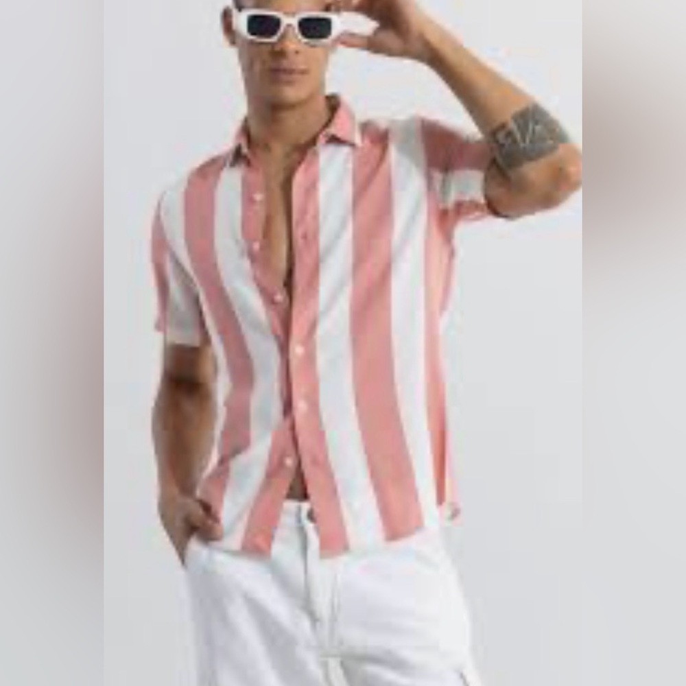 Cactus Pink & White Vertical Stripe Short-Sleeve Button-Down Shirt